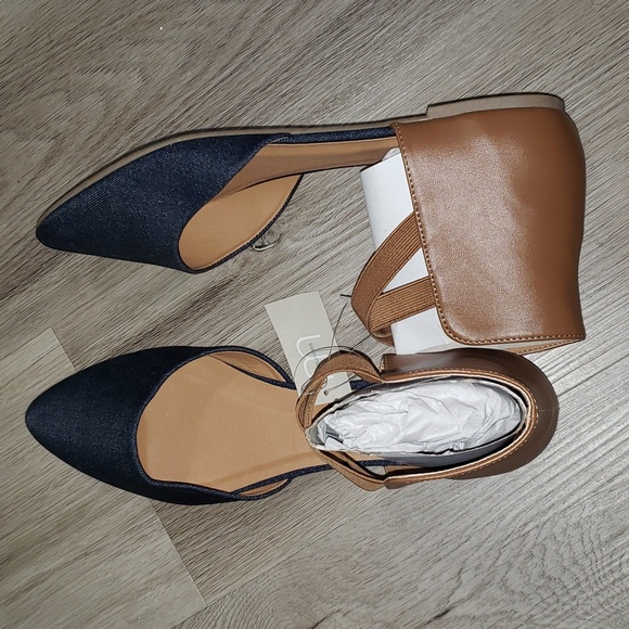 Maurices Penny Open Side Ballet Flat Denim/Brown 10M NWT - Picture 2 of 7